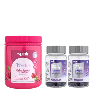 kit wpink wesha chá verde e hibisco + 2 cabelos e unhas - wp