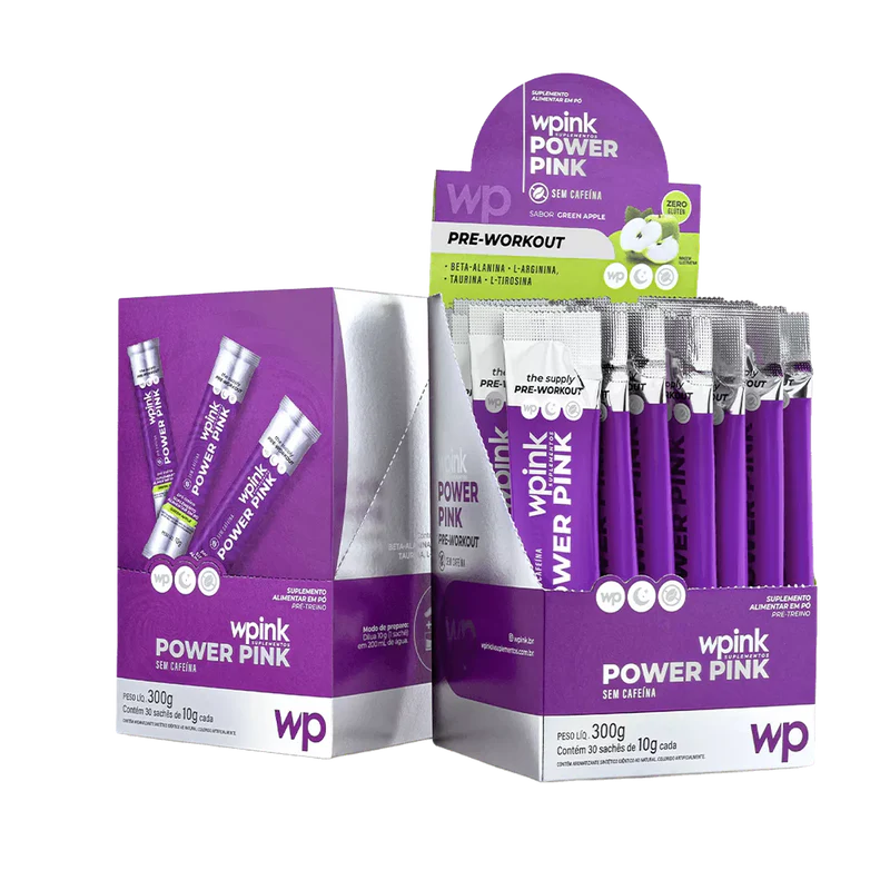 power pink sem cafeína de maçã verde - pré-treino - 300g - wp - Imagem 2