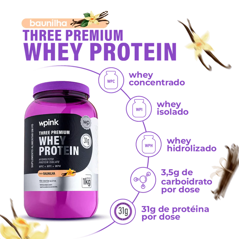 three premium whey protein baunilha 3w - (1kg) - wp - Imagem 2