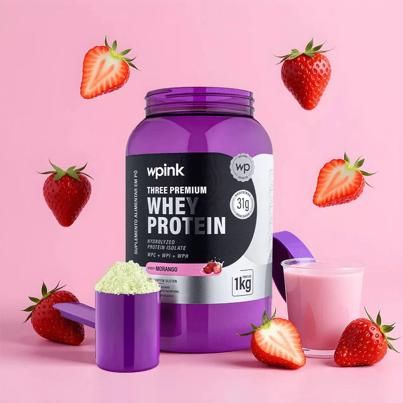 three premium whey protein morango 3w - (1kg) - wp - Imagem 3
