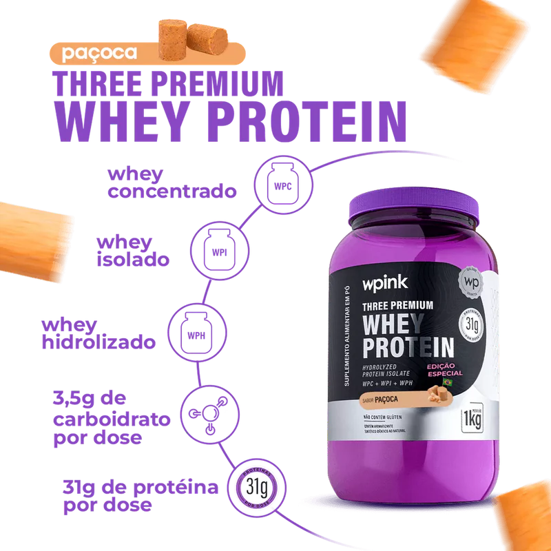 three premium whey protein paçoca 3w - (1kg) - wp - Imagem 2