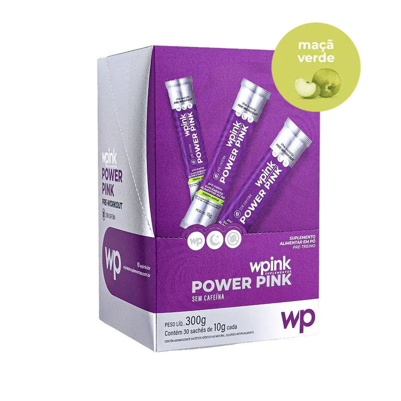power pink sem cafeína de maçã verde - pré-treino - 300g - wp